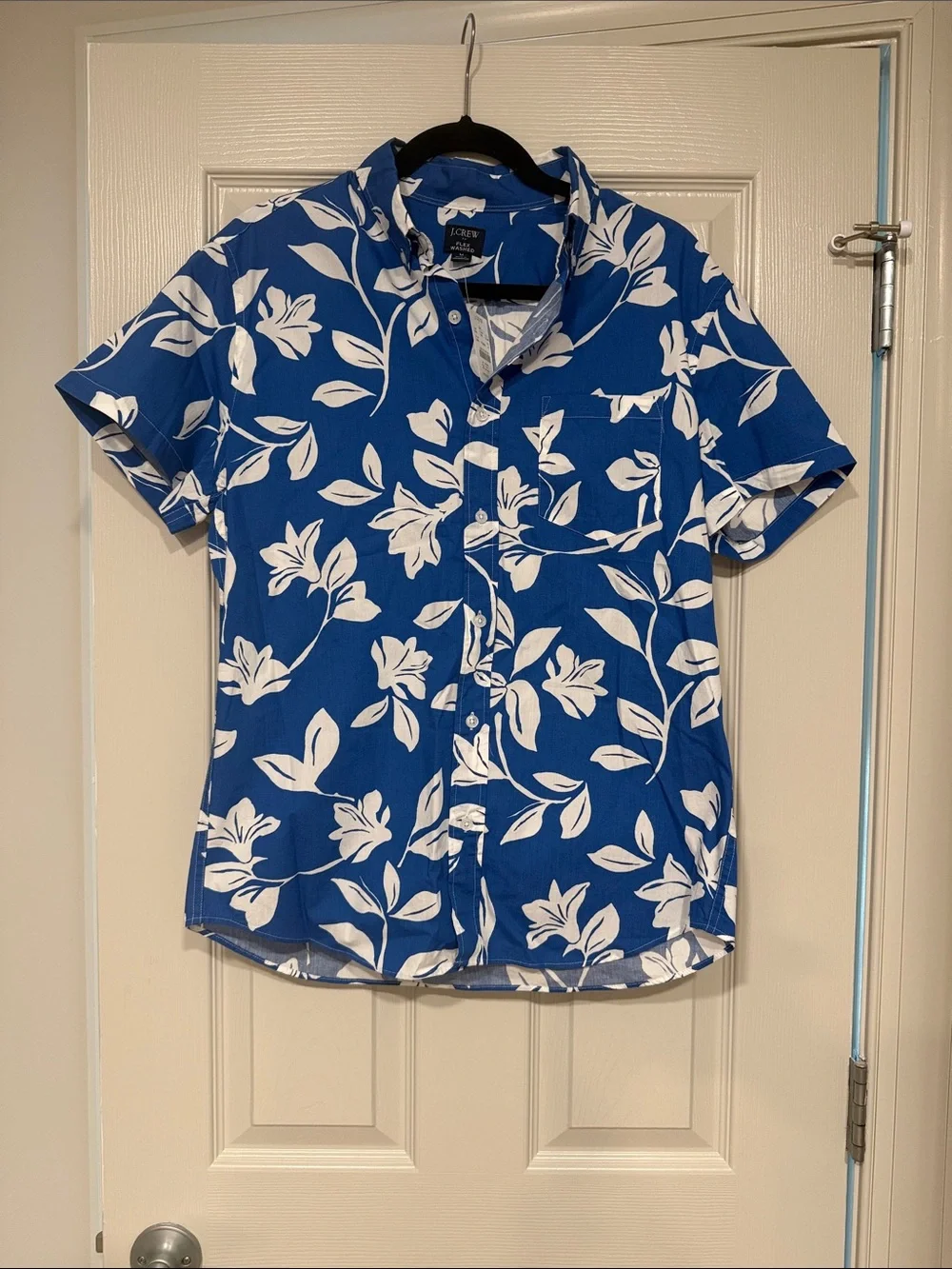 J. Crew Blue Short-Sleeve Floral Button-Down Shirt